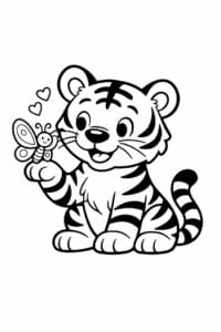 tegning af tiger og sommerfugl bliver venner – friendly cartoon
