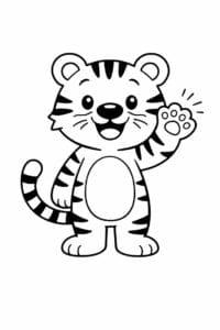 tegning af glad tiger vinker hej – simple cartoon