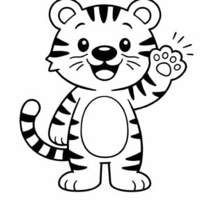 tegning af glad tiger vinker hej - simple cartoon