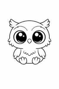 tegning af ugleunge med store runde øjne – kawaii