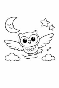 tegning af ugle flyver i natten – playful cartoon