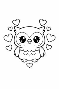 tegning af ugle med hjerter omkring sig – cute kawaii