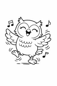 tegning af ugle danser glad – playful cartoon