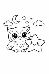 tegning af ugle og stjerne bliver venner – friendly cartoon