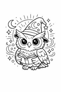 tegning af ugle med magisk glød – whimsical fantasy