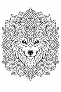 tegning af ulv i mandala mønster – mandala coloring