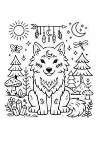 tegning af ulv i boho skovstil – boho illustration