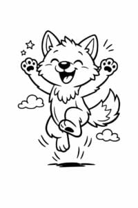 tegning af ulv hopper glad – playful cartoon