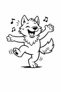 tegning af ulv danser glad – playful cartoon