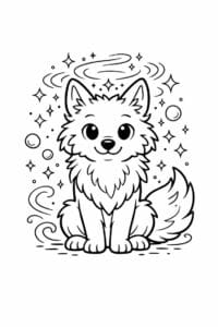 tegning af ulv med magisk glød – whimsical fantasy