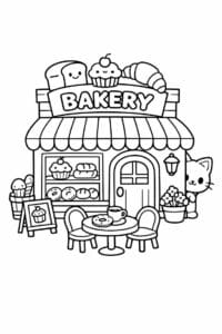 tegning af chibi bakery shop front – chibi