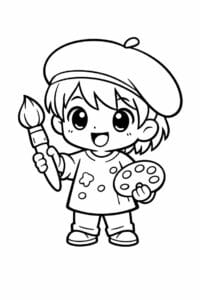 tegning af chibi artist with paintbrush – chibi