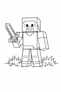 tegning af Minecraft Steve står i græs – Minecraft style