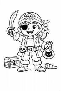 tegning af pirat barn til fastelavn – adventure cartoon