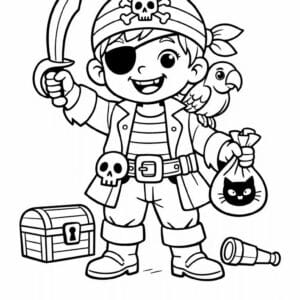 tegning af pirat barn til fastelavn - adventure cartoon