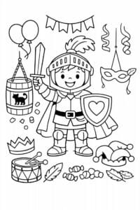 tegning af ridder til fastelavn – storybook style
