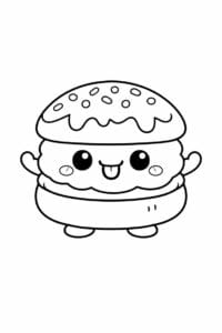 tegning af fastelavnsbolle med ansigt – kawaii