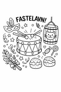 tegning af tromme og fastelavn – playful cartoon