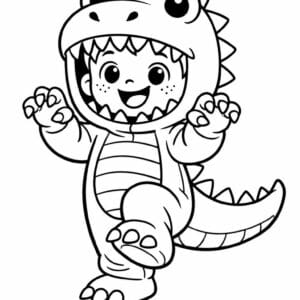 tegning af dinosaur fastelavnskostume - playful cartoon