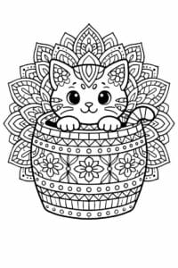 tegning af kat i tønde mandala – mandala coloring