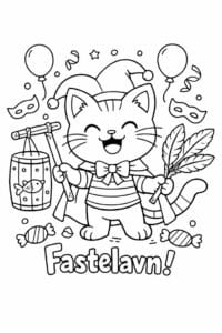 tegning af glad kat til fastelavn – simple cartoon