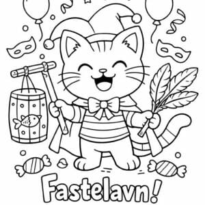 tegning af glad kat til fastelavn - simple cartoon