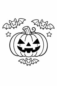 tegning af græskar med flagermus – playful spooky