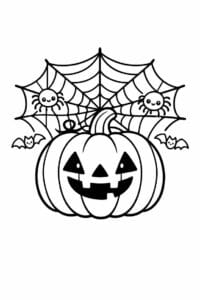 tegning af græskar med edderkoppenet – spooky cute