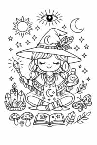 tegning af heks i boho magisk stil – boho illustration