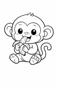 tegning af sød abe spiser en banan – cute cartoon