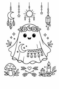 tegning af spøgelse i boho halloween stil – boho illustration