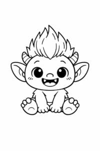 tegning af baby trold med små tænder – kawaii