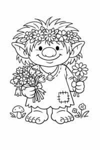 tegning af trold med blomsterkrans – cottagecore
