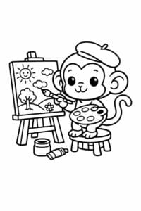 tegning af abe maler et billede – cute cartoon