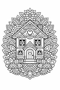 tegning af hus i mandala mønster – mandala coloring