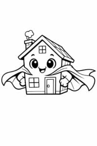 tegning af hus med superheltekappe – fantasy cartoon
