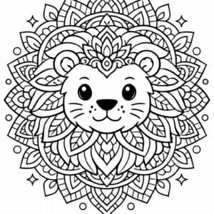 tegning af løve mandala - mandala