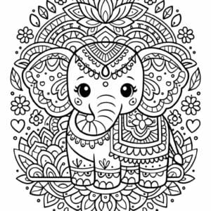 tegning af elefant mandala - mandala