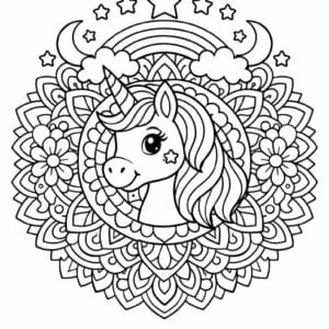 tegning af enhjørning mandala - mandala