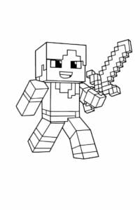 tegning af Minecraft Alex med sværd – Minecraft style
