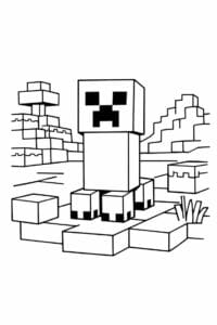 tegning af Minecraft creeper i bloklandskab – Minecraft style