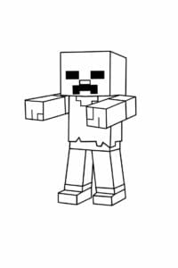 tegning af Minecraft zombie med firkantet arme – Minecraft style