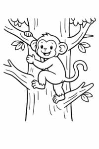 tegning af abe klatrer i et kæmpe træ – simple line art