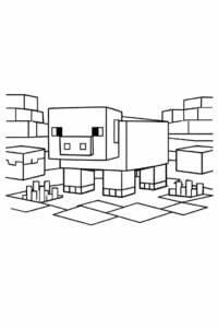 tegning af Minecraft gris i blokmark – Minecraft style