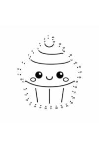 prik til prik opgave af en lille kawaii cupcake med 40 prikker