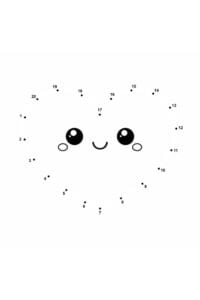 prik til prik opgave af et kawaii hjerte med 20 prikker