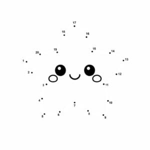 prik til prik opgave af et kawaii star med 20 prikker