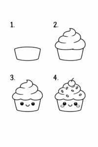 trin for trin tegning af en kawaii cupcake – simpel lær at tegne opgave