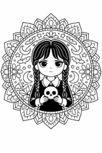 tegning af Wednesday i mandala-ramme – mandala coloring