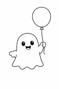 tegning af spøgelse holder ballon – playful cartoon